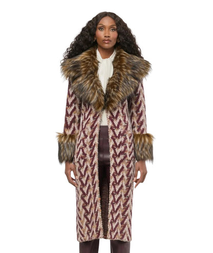 The Extreme Collection Cappotto Lungo Jacquard con Eco Pelliccia Flavia 2715 Rosso 