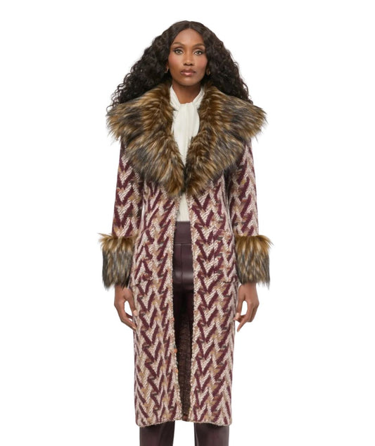 The Extreme Collection Cappotto Lungo Jacquard con Eco Pelliccia Flavia 2715 Rosso 