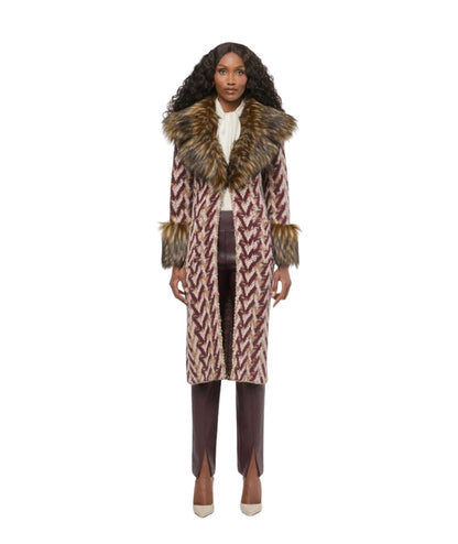 The Extreme Collection Cappotto Lungo Jacquard con Eco Pelliccia Flavia 2715 Rosso 