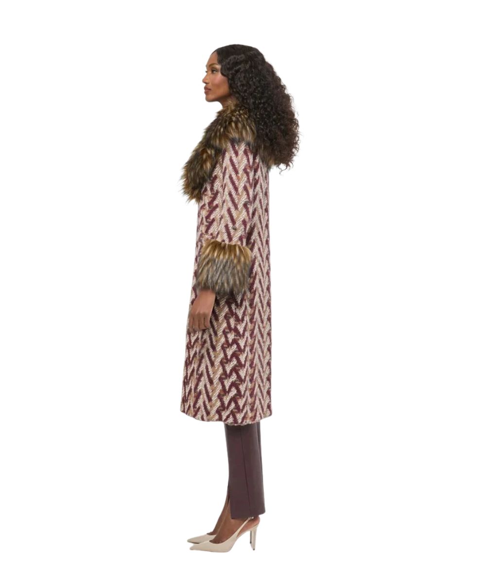 The Extreme Collection Cappotto Lungo Jacquard con Eco Pelliccia Flavia 2715 Rosso 