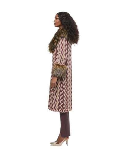 The Extreme Collection Cappotto Lungo Jacquard con Eco Pelliccia Flavia 2715 Rosso 