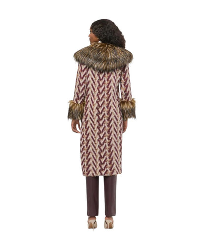 The Extreme Collection Cappotto Lungo Jacquard con Eco Pelliccia Flavia 2715 Rosso 