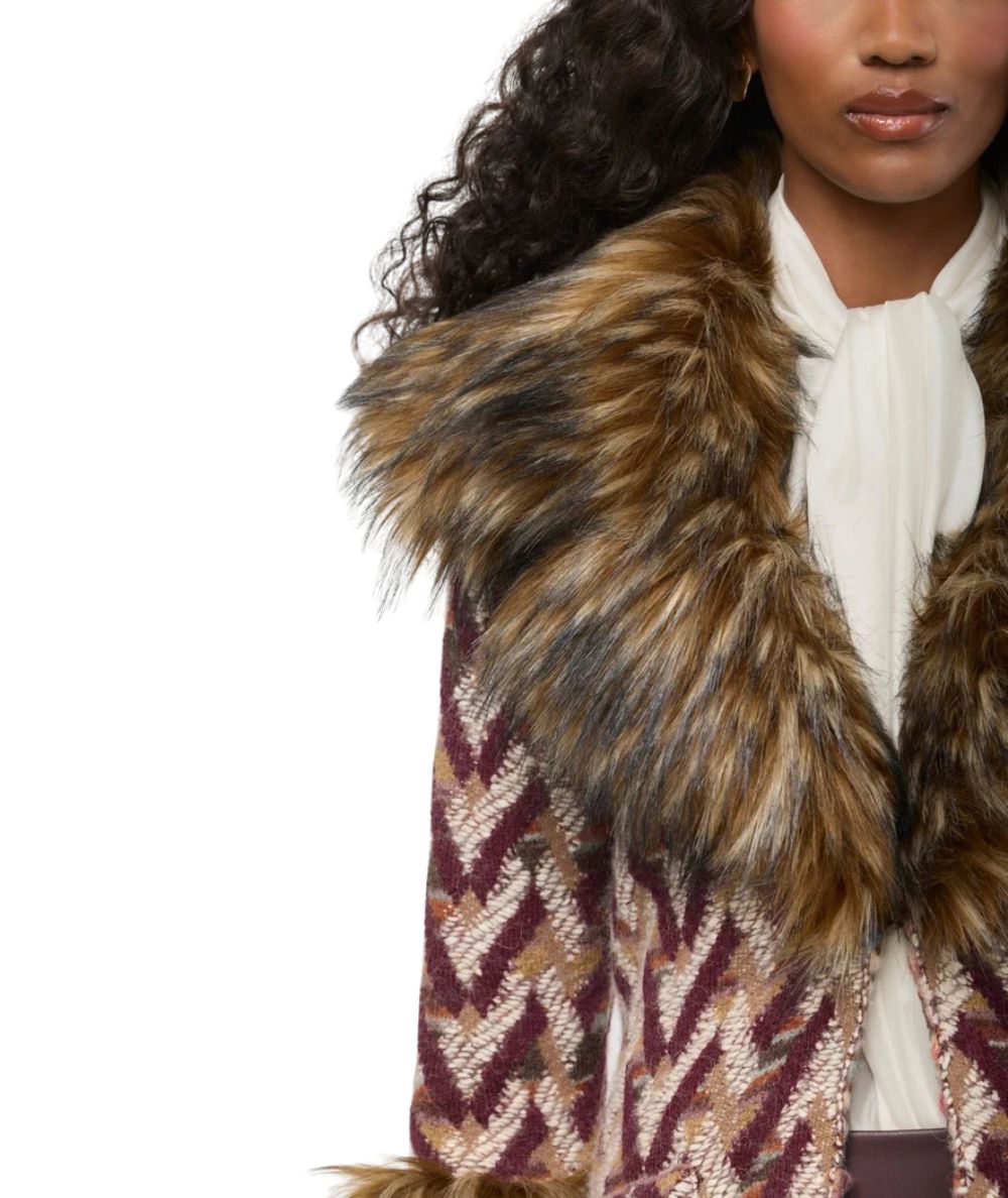 The Extreme Collection Cappotto Lungo Jacquard con Eco Pelliccia Flavia 2715 Rosso 
