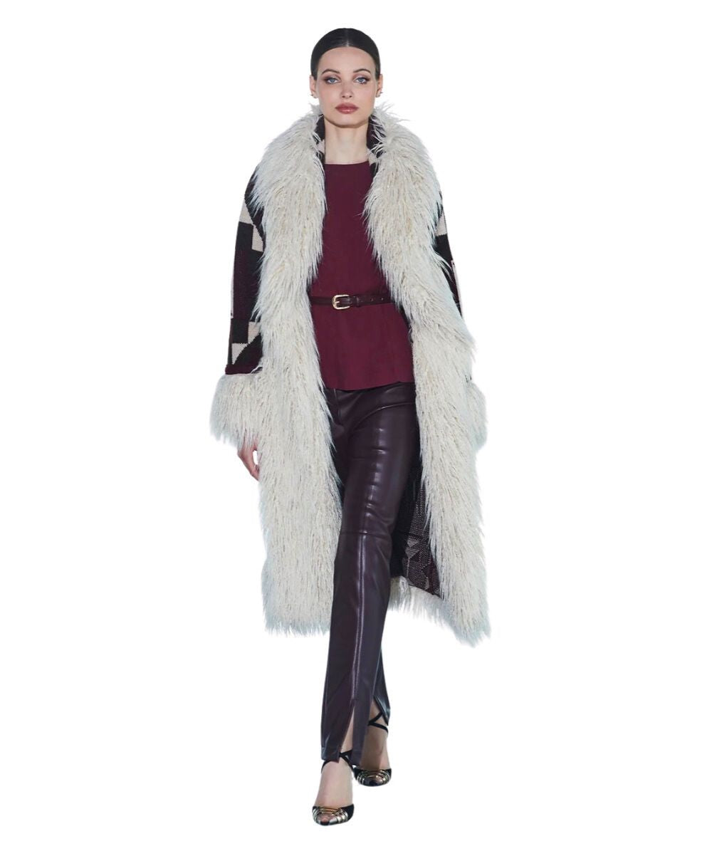 The Extreme Collection Cappotto Lungo Jacquard con Ecopelliccia 2520 Multicolore