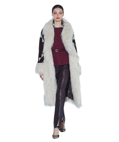 The Extreme Collection Cappotto Lungo Jacquard con Ecopelliccia 2520 Multicolore