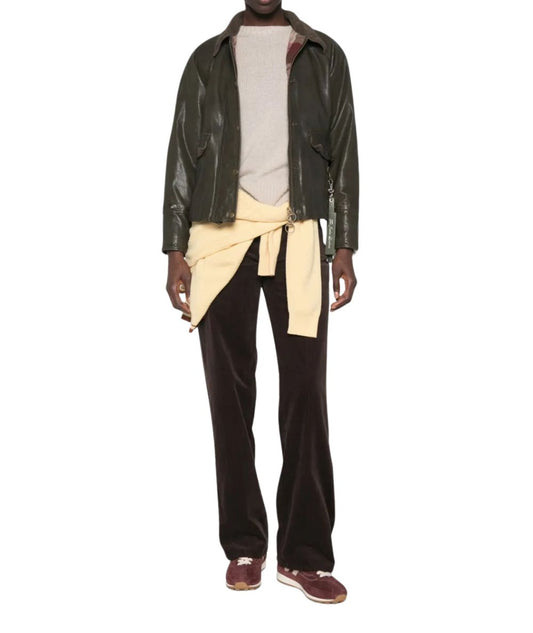 The Jacket Leather Giacca in Pelle con Int. Scozzese Glamis Verde