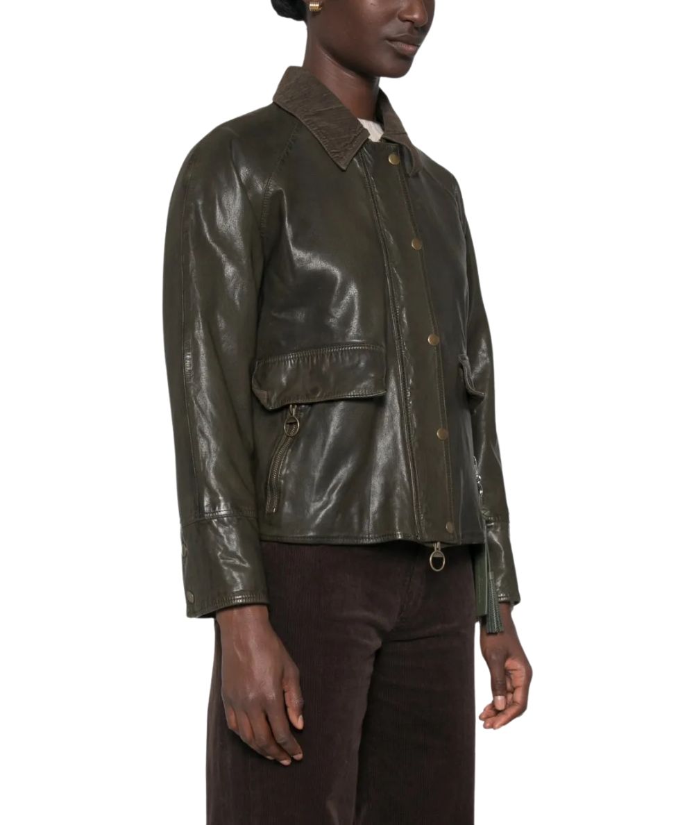 The Jacket Leather Giacca in Pelle con Int. Scozzese Glamis Verde
