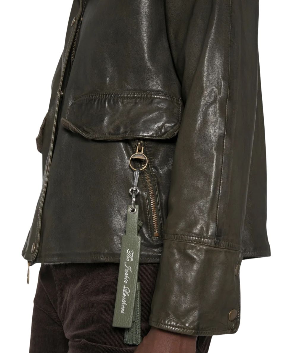 The Jacket Leather Giacca in Pelle con Int. Scozzese Glamis Verde