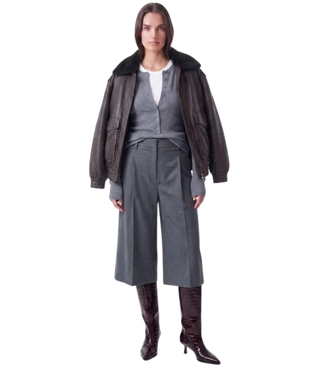 The Jackie Leather Bomber in Pelle con Collo Pelliccia Betz Marrone