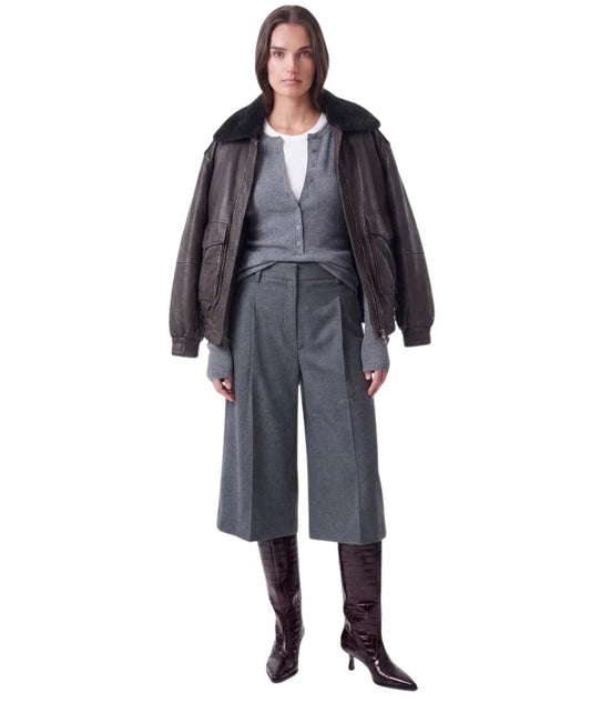 The Jackie Leather Bomber in Pelle con Collo Pelliccia Betz Marrone