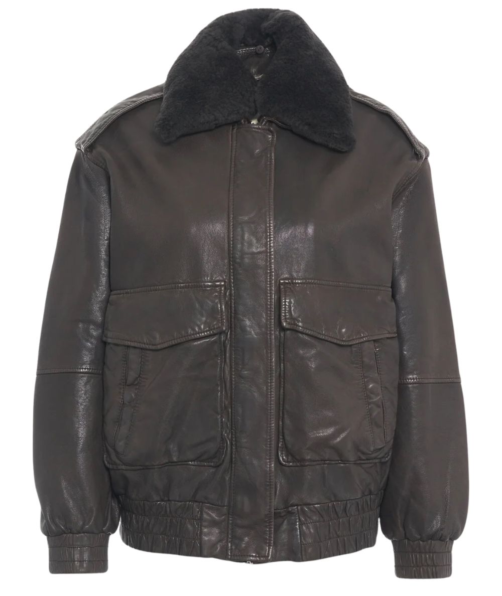 The Jackie Leather Bomber in Pelle con Collo Pelliccia Betz Marrone