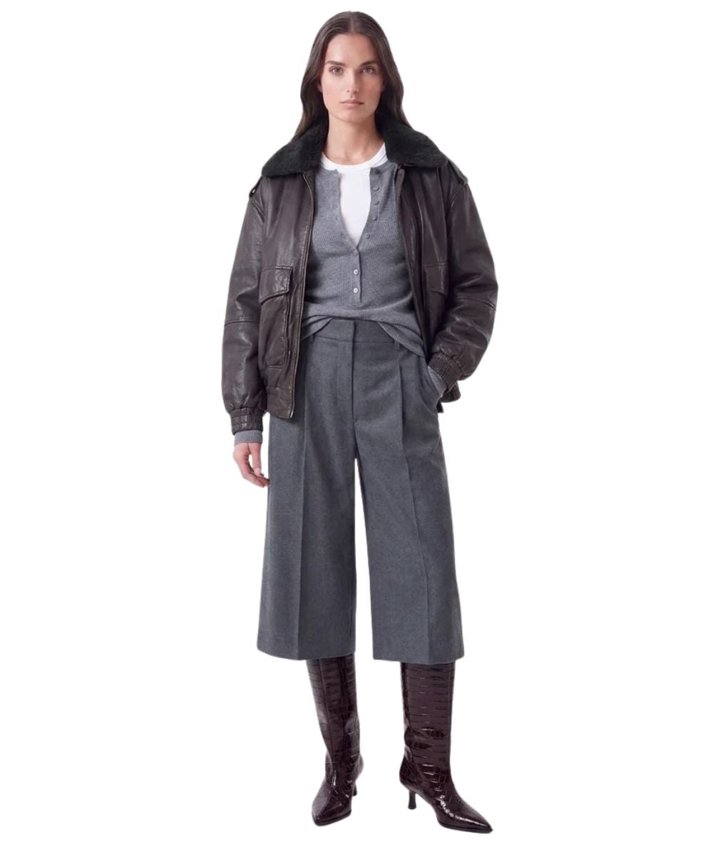 The Jackie Leather Bomber in Pelle con Collo Pelliccia Betz Marrone