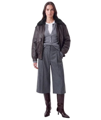 The Jackie Leather Bomber in Pelle con Collo Pelliccia Betz Marrone