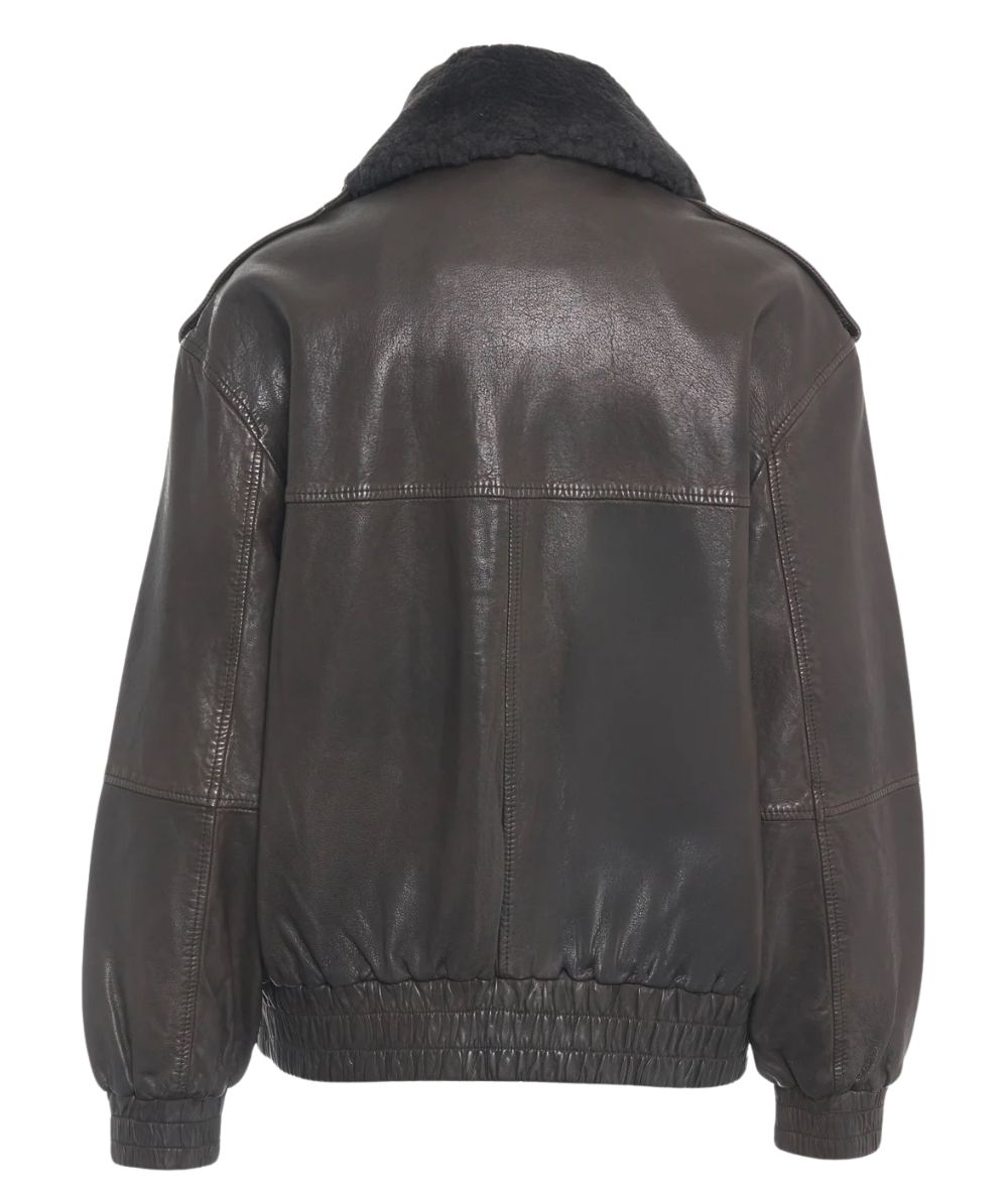 The Jackie Leather Bomber in Pelle con Collo Pelliccia Betz Marrone