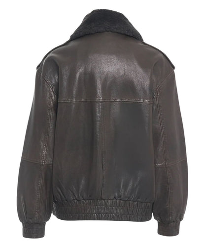 The Jackie Leather Bomber in Pelle con Collo Pelliccia Betz Marrone