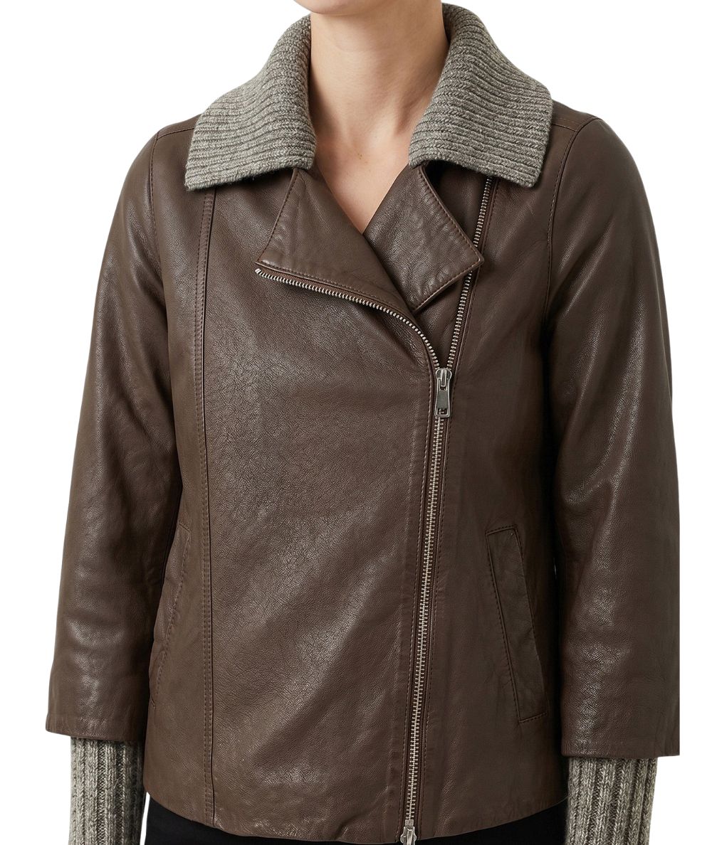 The Jackie Leather Chiodo con Dettagli in Maglia Gemini Marrone