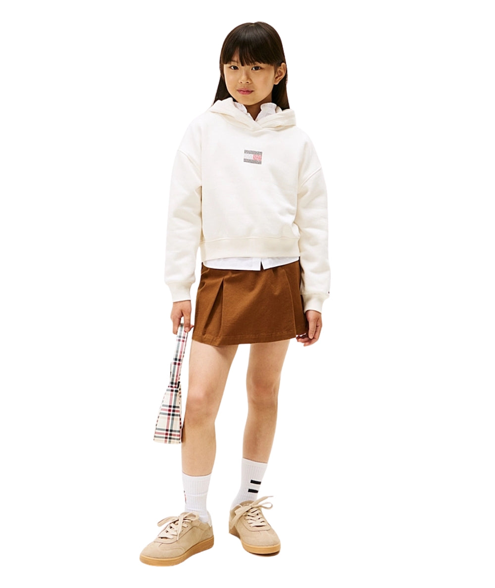 Tommy Hilfiger Felpa con Cappuccio e Logo in Strass KG0KG09016 Bianco