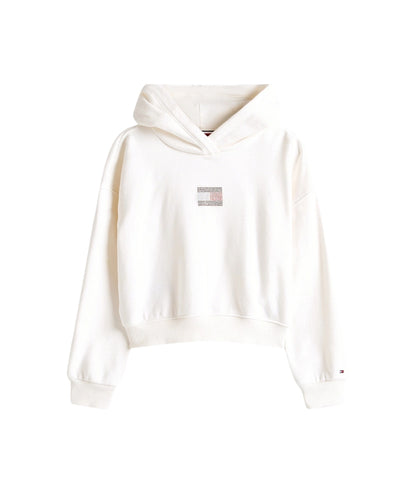 Tommy Hilfiger Felpa con Cappuccio e Logo in Strass KG0KG09016 Bianco