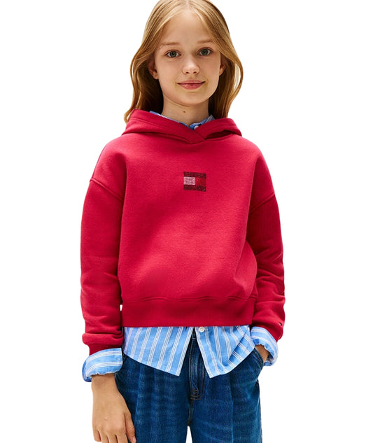 Tommy Hilfiger Felpa con Cappuccio e Logo in Strass KG0KG09016 Rosso