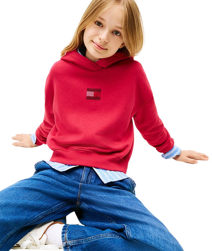 Tommy Hilfiger Felpa con Cappuccio e Logo in Strass KG0KG09016 Rosso