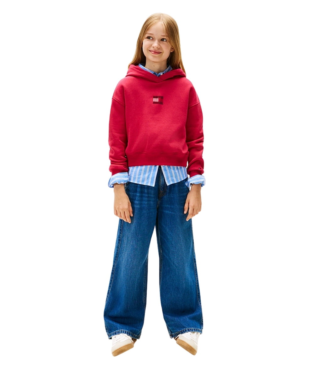 Tommy Hilfiger Felpa con Cappuccio e Logo in Strass KG0KG09016 Rosso