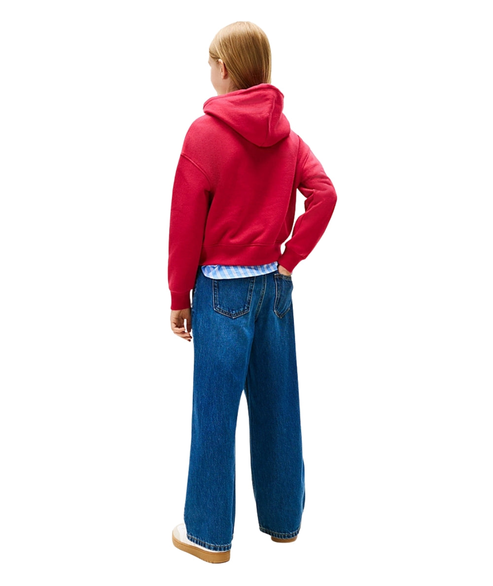 Tommy Hilfiger Felpa con Cappuccio e Logo in Strass KG0KG09016 Rosso