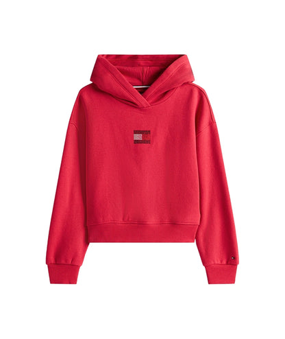 Tommy Hilfiger Felpa con Cappuccio e Logo in Strass KG0KG09016 Rosso