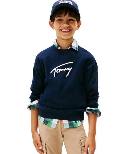 Tommy Hilfiger Maglione Girocollo con Logo Firma KB0KB09974 Blu Navy