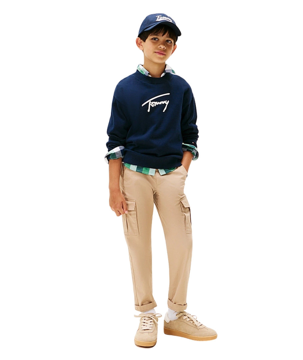 Tommy Hilfiger Maglione Girocollo con Logo Firma KB0KB09974 Blu Navy