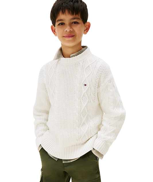 Tommy Hilfiger Maglione Mix Trecce KB0KB09910 Bianco