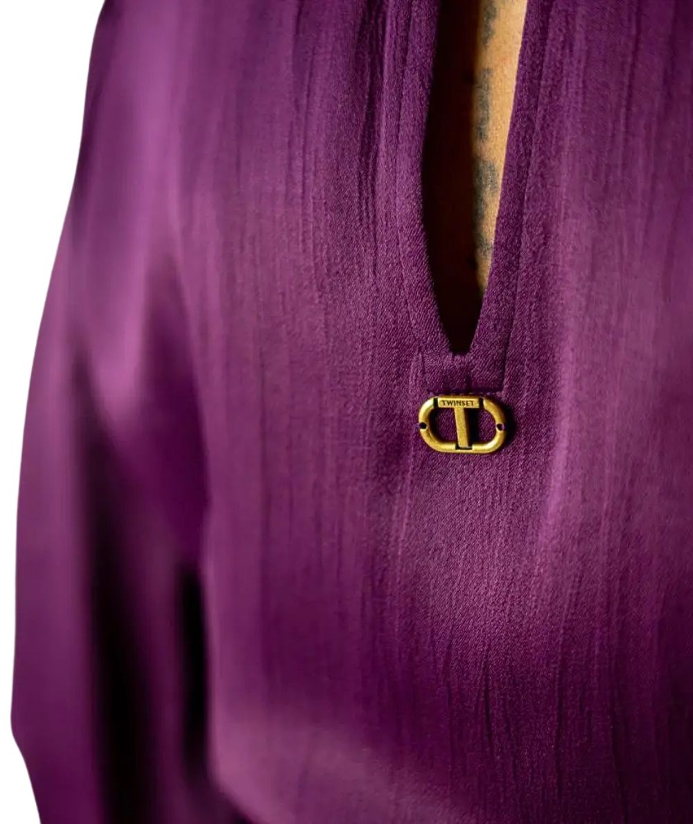 Twinset Abito Corto in Raso con Pizzo 252TT2245 Vinaccia