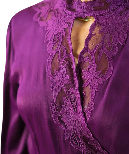 Twinset Abito Corto in Raso con Pizzo 252TT2245 Vinaccia