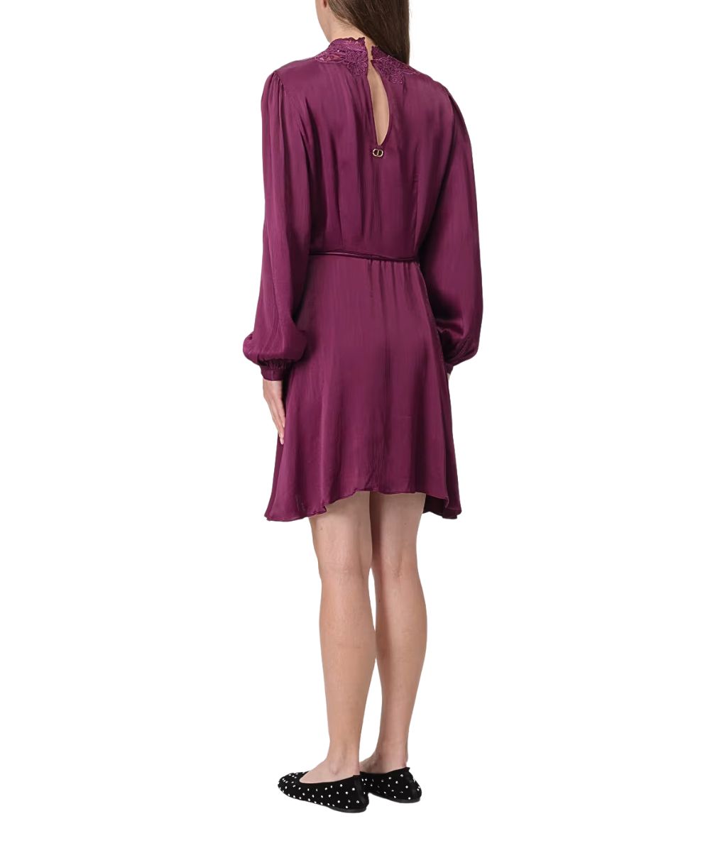 Twinset Abito Corto in Raso con Pizzo 252TT2245 Vinaccia