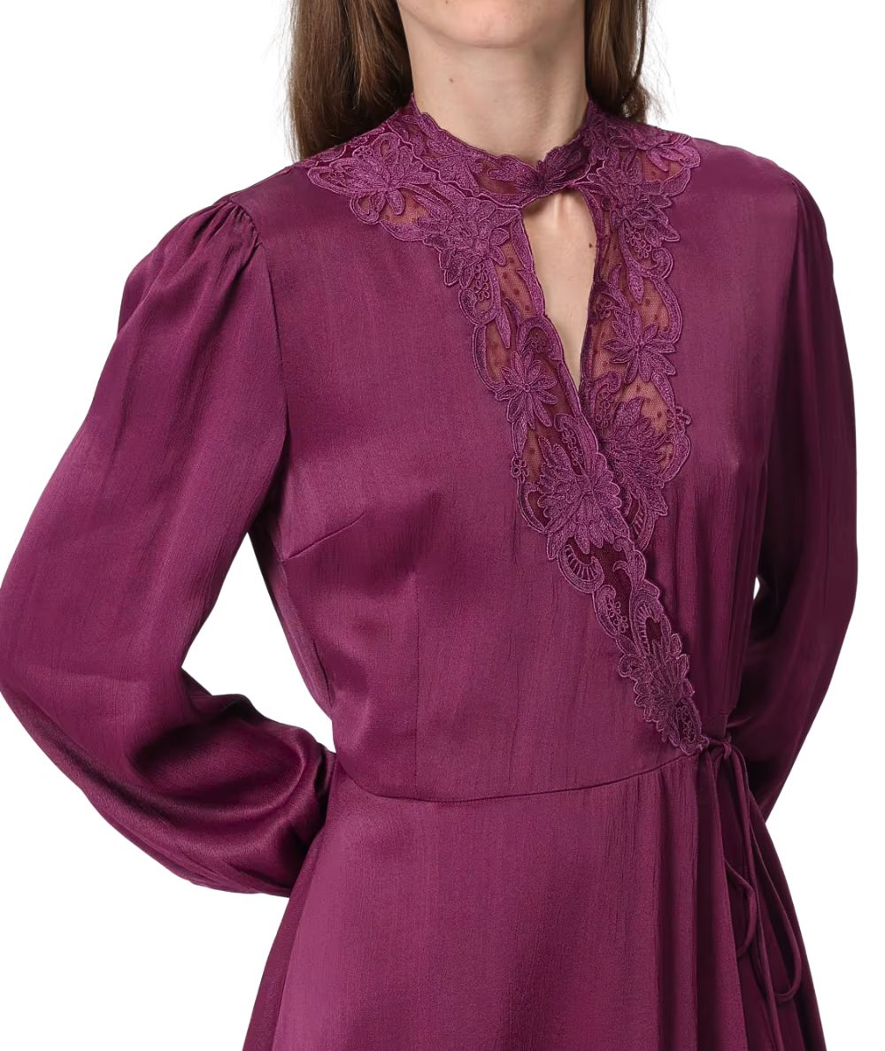 Twinset Abito Corto in Raso con Pizzo 252TT2245 Vinaccia