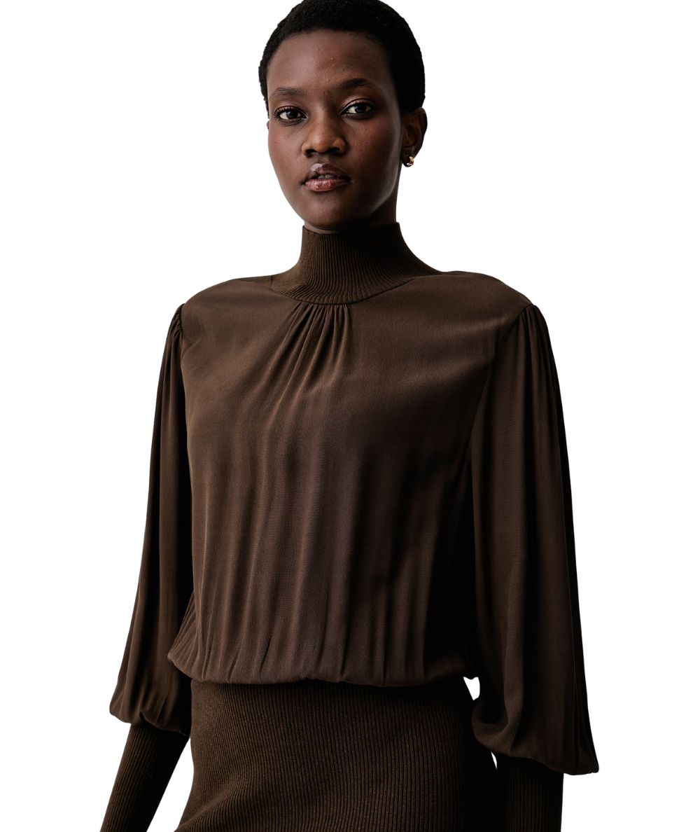 Twinset Abito Tubino in Maglia e Crepe de Chine 262TP3240 Marrone