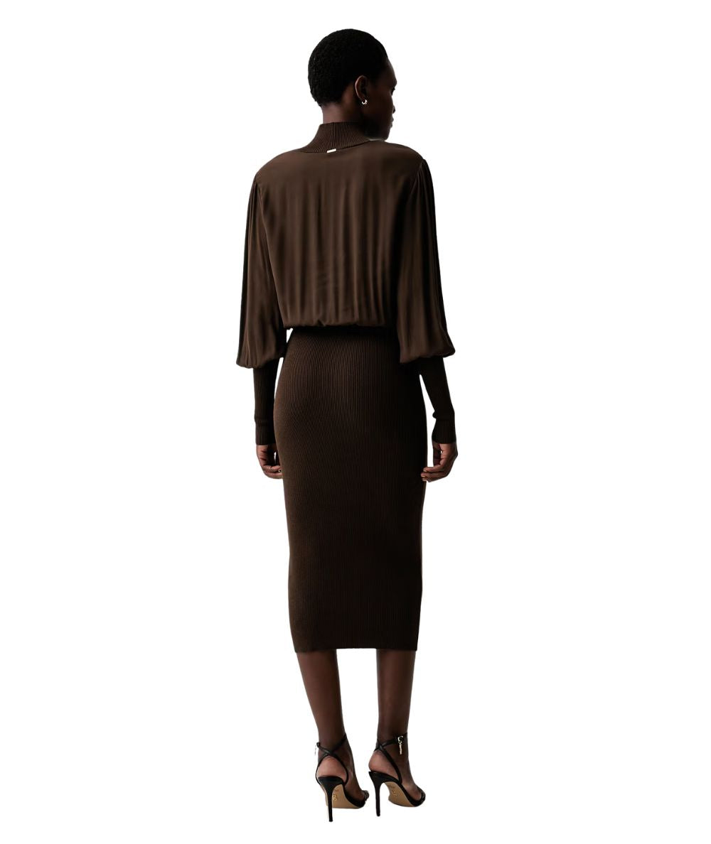 Twinset Abito Tubino in Maglia e Crepe de Chine 262TP3240 Marrone