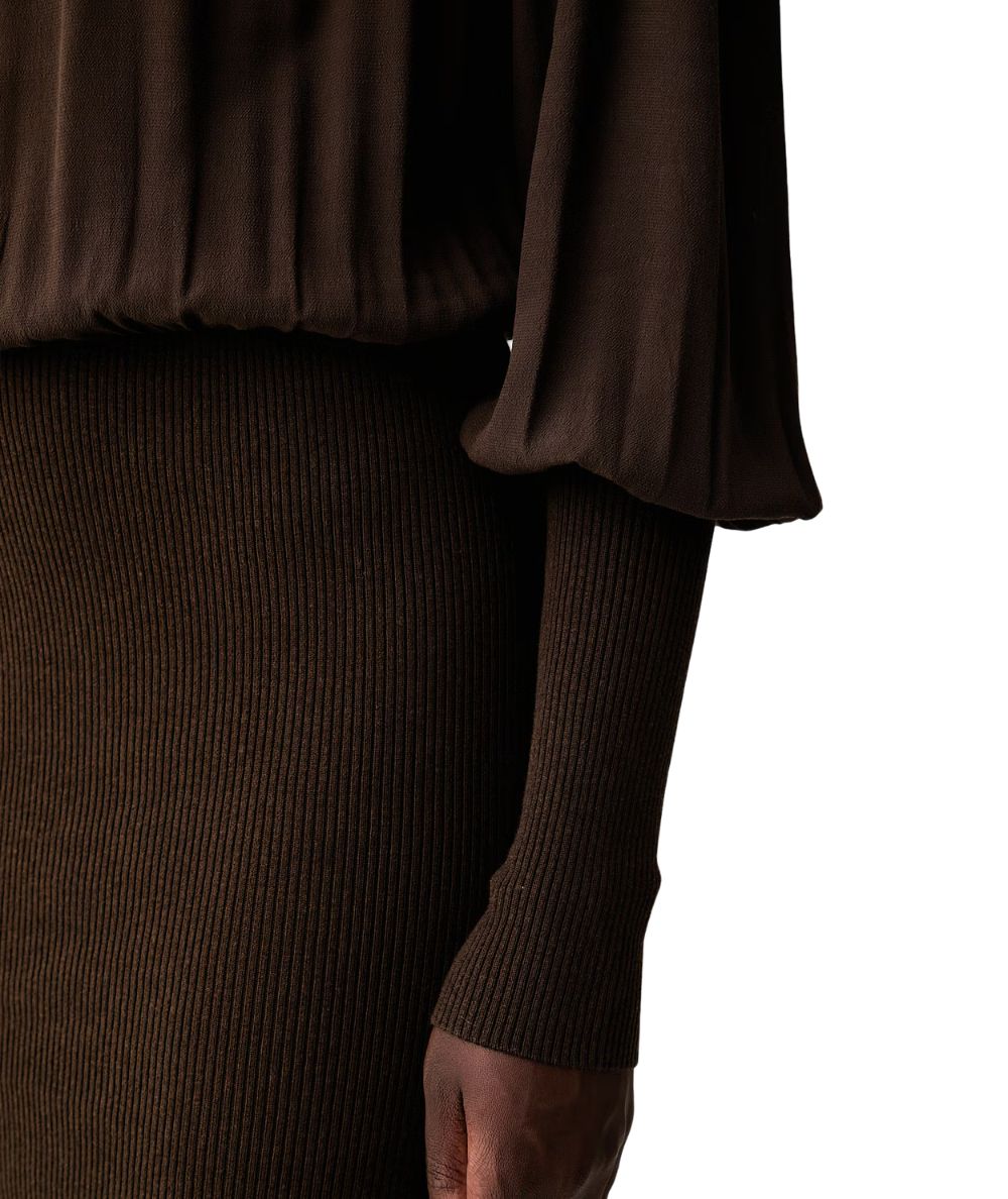 Twinset Abito Tubino in Maglia e Crepe de Chine 262TP3240 Marrone