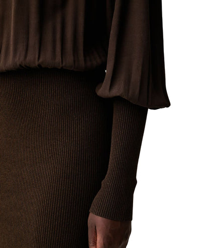 Twinset Abito Tubino in Maglia e Crepe de Chine 262TP3240 Marrone