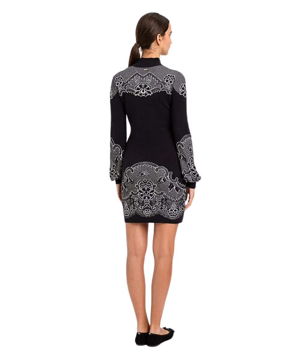Twinset Vestito in Maglia Jacquard 262TP3526 Nero e Bianco