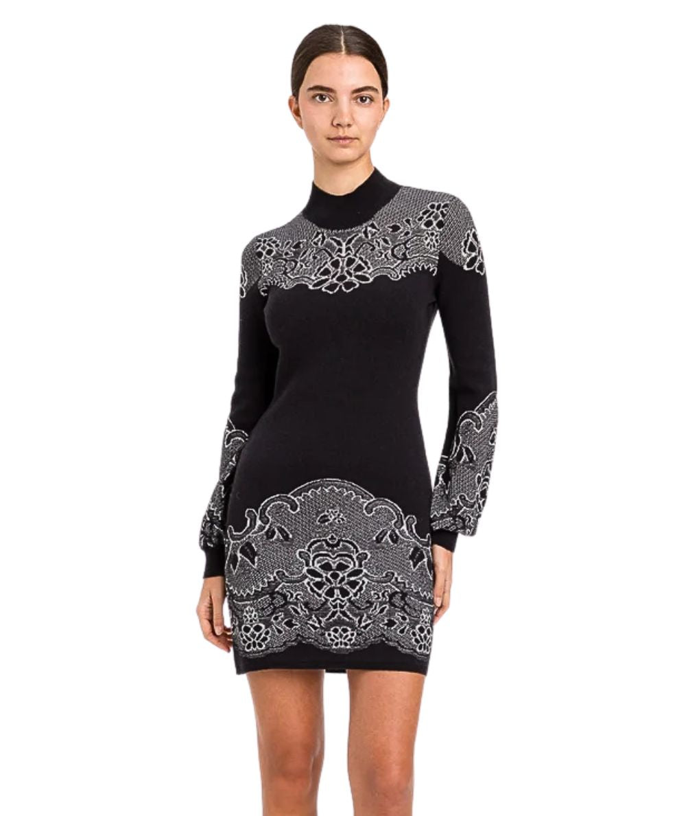 Twinset Vestito in Maglia Jacquard 262TP3526 Nero e Bianco