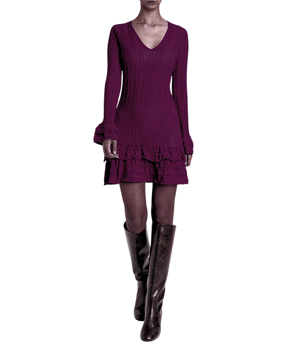 Twinset Abito in Maglia con Balze 252TP3180 Vinaccia