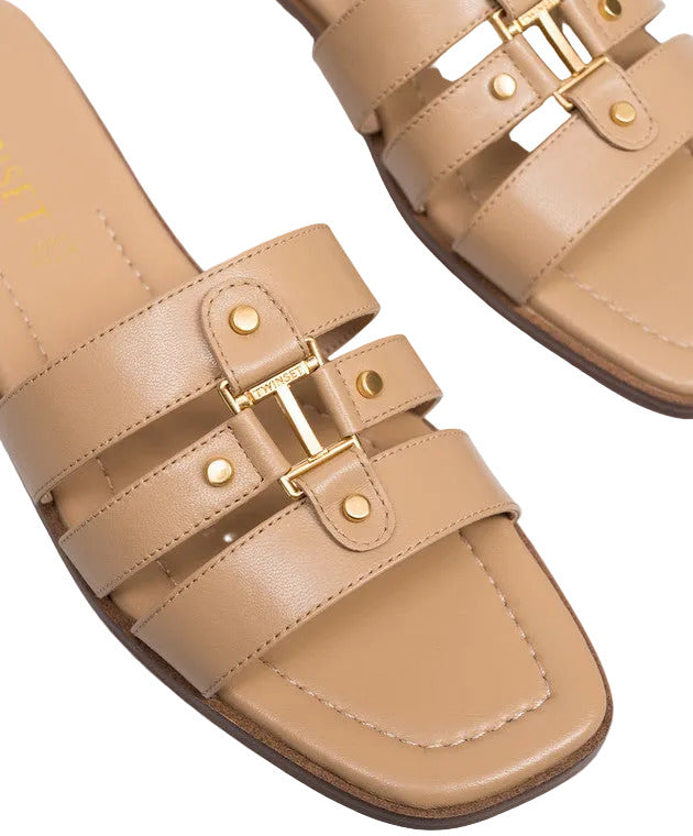 Twinset Ciabatta in Pelle con Logo 261TCP038 Beige