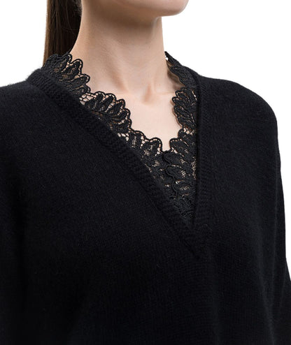 Twinset Maglia in Misto Angora con Pizzo 252TT3380 Nero
