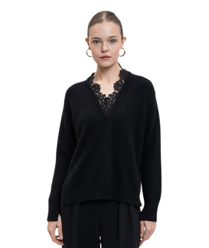 Twinset Maglia in Misto Angora con Pizzo 252TT3380 Nero