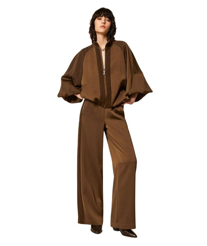 Twinset Pantaloni a Palazzo in Satin con Bande 262TP2133 Marrone
