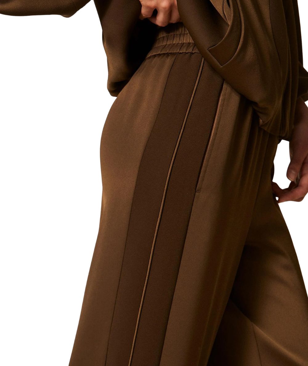 Twinset Pantaloni a Palazzo in Satin con Bande 262TP2133 Marrone