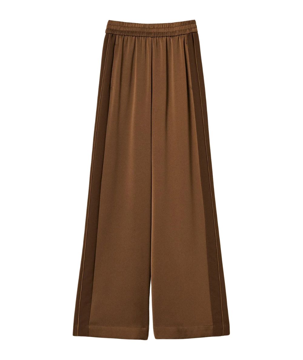 Twinset Pantaloni a Palazzo in Satin con Bande 262TP2133 Marrone