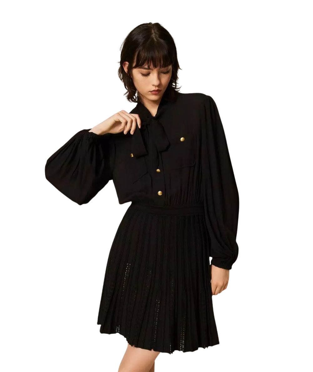 Twinset Abito Corto con Collo a Fiocco 262TP3081 Nero 