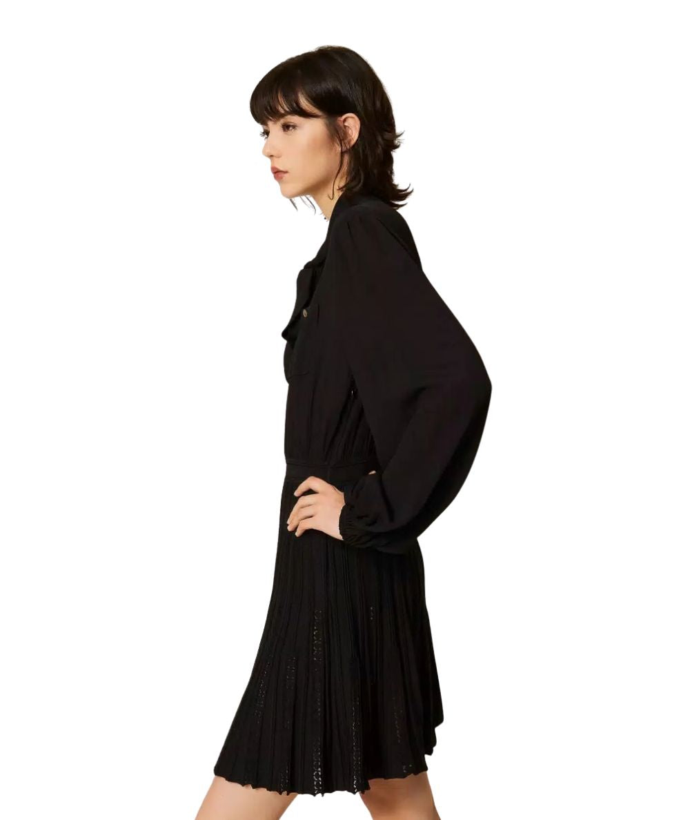 Twinset Abito Corto con Collo a Fiocco 262TP3081 Nero 
