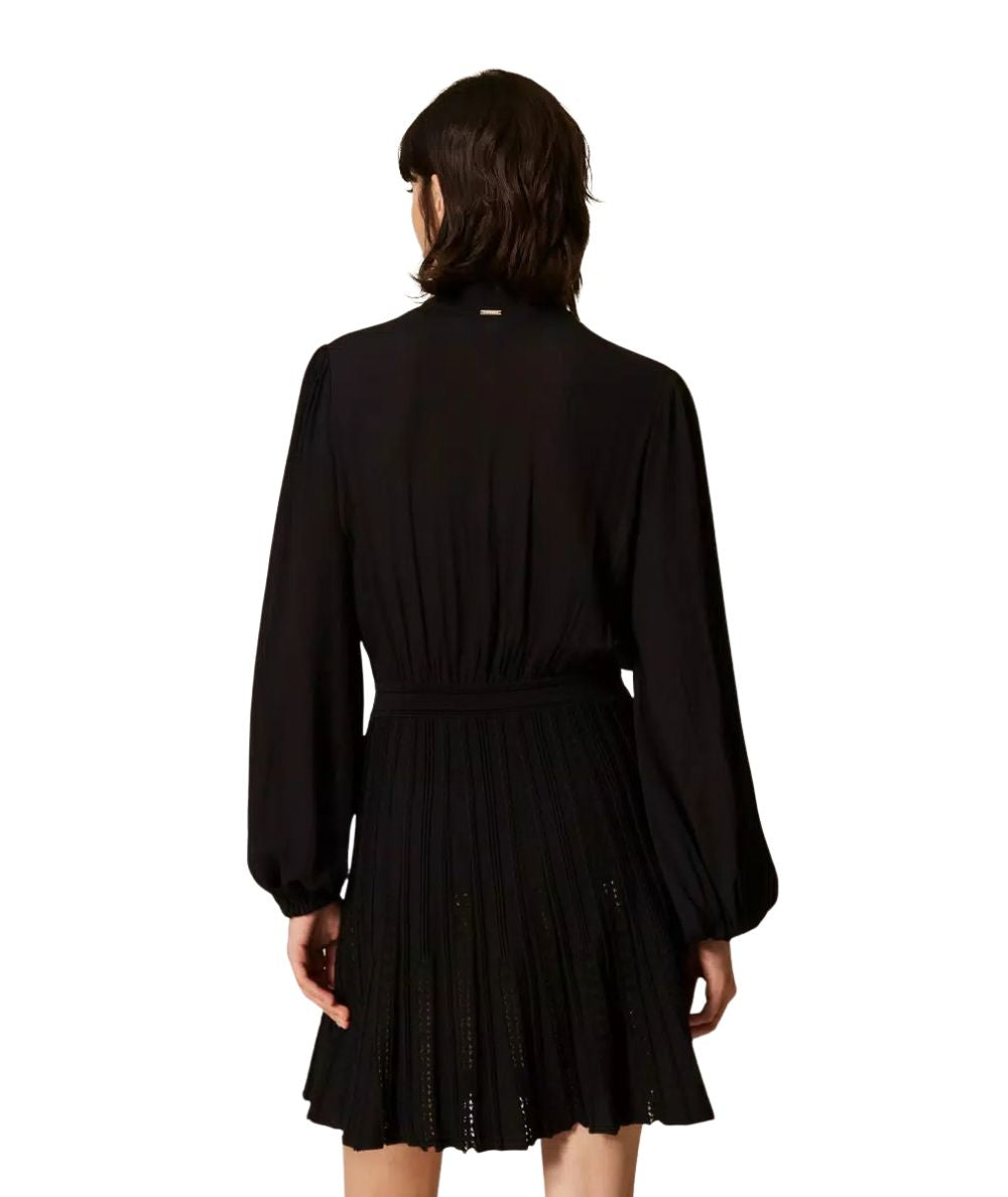 Twinset Abito Corto con Collo a Fiocco 262TP3081 Nero 